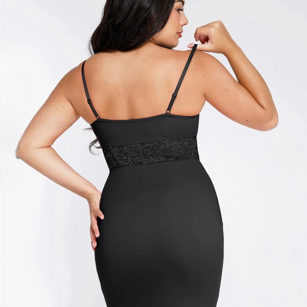 POPILUSH Shapewear Lace Inset Sculpting Mermaid Maxi Slip Dress - Picture 4 of 16